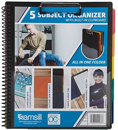 Samsill Spiral Folder Organizer - 5 Dividers & 10 Pockets with Notepad & Clipboard, Multi Pocket Color Cordinated Folder Binder with Customizable Tabs, Document Organizer (Basic)