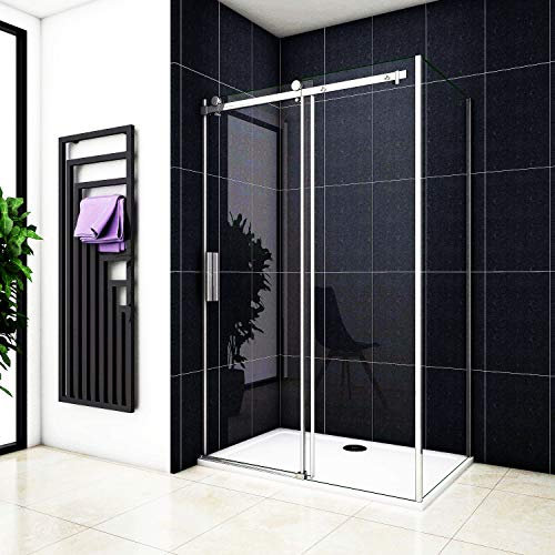 Aica Sanitär Duschabtrennung Duschkabine Eckeinstieg Eckkabine 8mm Nano glas Schiebetür (120x80cm,H195cm)