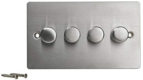 Volex 4 Gang Light Dimmer Flush/Angled Switches Socket Toggles (Brushed Stainless Steel Angled)
