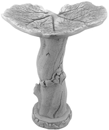 gartendekoparadies.de Vogel-Bad Ahorn-Blatt für Vögel, H. 70 cm, 47 kg, Grau, Frostsicher aus Steinguss für Außenbereich