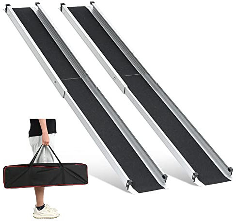 2PCS Teleskop Rollstuhlrampe 83.5-152cm, gardhom Verstellbare Tragbare Aluminium rutschfeste Teleskoprampe mit 272KG Ladenkapazität für Treppe Hindernissen Haus Schritte in der Textiltasche
