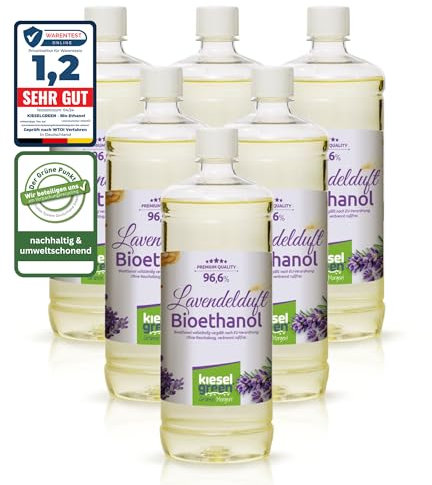 KieselGreen Bioetanolo 6 x 1 litro con Fragranza per Caminetto a Etanolo – Bio-etanolo profumato per Ambienti, molte Fragranze - Profumo per Caminetto a bioetanolo da Interno o da Tavolo L