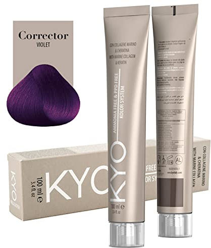 Colore per capelli 100ml + ossigeno 150 ml by kyo, AMMONIA FREE E PPD FREE con collagene Marino e cheratina (Viola Correttore)