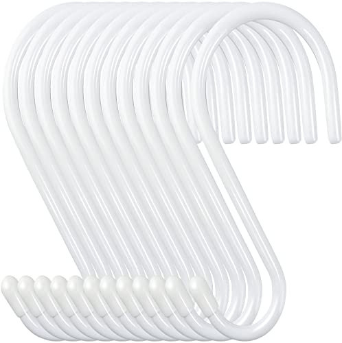 12 Stück 11,4 cm weiße S-Haken zum Aufhängen, große vinylbeschichtete S-Kleiderhaken, strapazierfähig, Stahl, Metall, gummiert, Schrankstangenhaken zum Aufhängen von Jeans, Kleidung, Blumentöpfen,