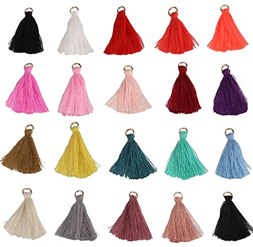 200 Stück Mini Quasten, BetterJonny Seidig Weiche Bunte Quaste 20 Farben Handgefertigtes Quasten für Schmuckherstellung DIY Bastelzubehör Lesezeichen Wohnkultur