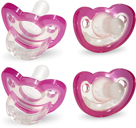 RaZbaby Jollypop Pacifier for Newborns & Up, USA Made, Natural Shaped Orthodontic Binky, Lovingly Shared in NICUs & Hospitals Worldwide, Medical-Grade 100% BPA-Free - 0-3 Months, 4 Pack - Pink