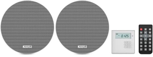 Audibax Flint Kit - Altavoces de Techo con Bluetooth - 2 Altavoces Empotrables de 10W - Diámetro de Corte de Instalación 165/170 mm - Amplificador Estéreo de Pared - Altavoz Activo y Pasivo