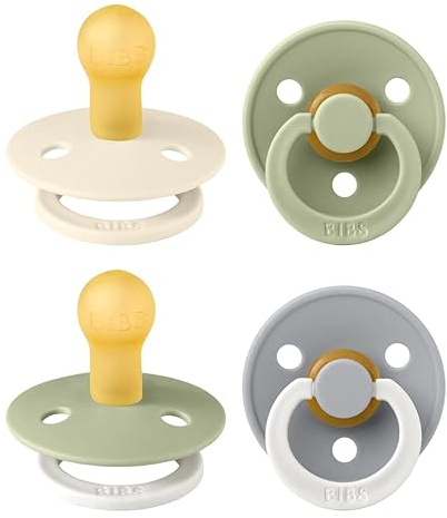 BIBS Colour Napp 4-pack, BPA-fri napp. 2x lyser i mörkret, Rund sugdel. Naturgummilatex, Tillverkad i Danmark. Storlek 1 (paket med 4), Sage Glow Mix