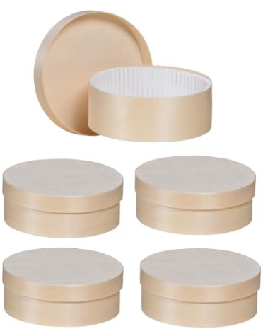 Lot de 5 Boîtes rondes en bois avec couvercle et intérieur recouvert de papier alimentaire : maison, cuisine, rangement, loisir créatif, DIY, personnalisable, alimentaire, boîte à camembert (8x4cm)