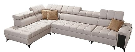 All4All Ecksofa mit Schlaffuntkion und Bettkasten, Wohnlandschaft Gonti L-Form oder U-Form zur Auswahl, XXL Sofa Schlafsofa Gesteppt, modernes Ecksofa 26 (Seite Links, Gonti XI)