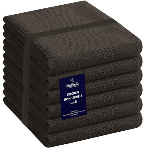 COTTONIVA 6er Set Geschirrtuch - Küchentücher 100% Baumwolle - für Restaurant, Bar, Glas - Saugfähige Maschinenwaschbar Küchentücher mit Aufhängeöse - 40x70 cm Grau