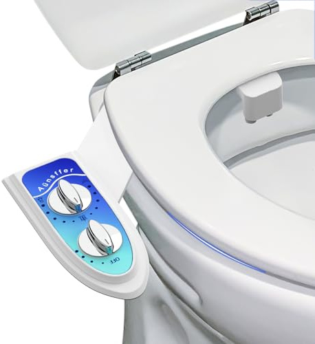 Aünsffer Bidet Attachment for Toilet, Non-Electric Fresh Cold Water, Toilet Bidet with Dual Nozzles Sprayer, Adjustable Water Pressure Control, 3 Modes Wash (Feminine/Bidet Wash + Self-Cleaning)