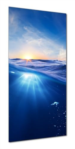 Wallario Selbstklebende Duschrückwand 90 x 200 cm mit Motiv Wellen im Meer bei Sonnenuntergang - Wandverkleidung Fließenersatz mit Hochglanzlaminat in Glasoptik