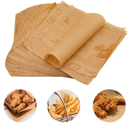 RZMZBY 200 Feuilles Papier Ciré,Papier D'emballage Alimentaire,22 * 22cm Feuilles Papier Ciré pour La Cuisson,pour Sandwich, Frites, Hamburger, Fromages, Gâteau