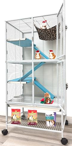 Large Deluxe Two Story Double Unit Four Tiers Small Animal Critter Home Cage Tight 1/2-Inch Bar Spacing for Feisty Ferret Hammock Chinchilla Rat Mice Squirrel Rabbit Sugar Glider with Rolling Stand