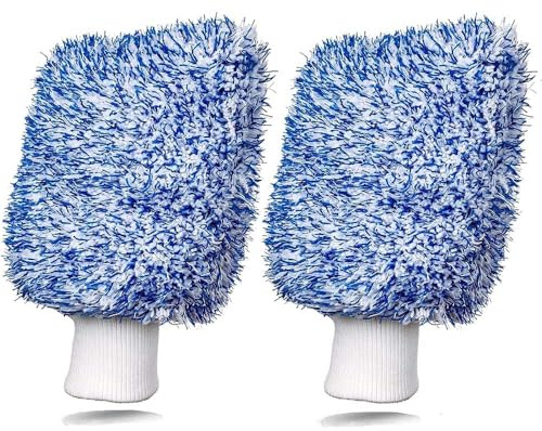 KLOPINXINGH 2 Pcs Microfiber Car Wash Mitt Cleaning Gloves Soft Absorbent and Scratch Free Cleaning Gloves Professional Scratch Free Polishing Cleaning Mitts for Auto Motorcycle