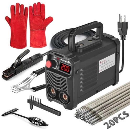 Hpoouo 200Amp 20PCS Rods Stick Welder, Super MINI Portable Welding Machine, IGBT Inverter Welder Machine 110V with Hot Start Arc Force Anti-Stick, for 1/16-1/8 Rod ARC Welder, 2 Chip Hammers (Black)
