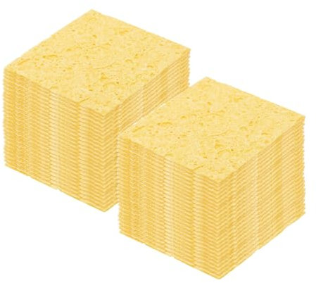 QUARKZMAN 35 Esponjas para Soldar Cuadradas de 6 x 6 cm Con Orificios, Color Amarillo Intenso, 6 mm de Espesor de Absorción de Agua, Repuesto de Hierro para Limpiar Soldador