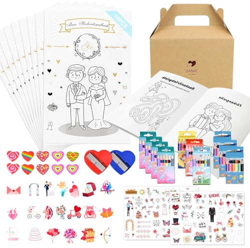 55 Pièce Livre Coloriage Enfant Kit Coloriage Enfant Cadeau Enfant Mariage Box Enfant Mariage Kit Creatif Enfant Comprend des Crayons de Couleur un Taille-crayon et une Gomme pour les Mariages