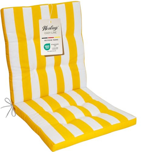 Herlag Niederlehner-Polsterauflage Mia 100x50x5cm | Gestreifte Gartenstuhlauflage | Auflage Blockstreifen für Niedriglehner | Pflegeleichte Easy-Line | Öko Tex 100 | 1 Polster | Gelb-Gestreift