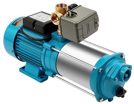TESUGN Vridpump 1 300 W rostfritt stål centrifugalpump trädgårdspump vattenverk pumpkontroll tryckbrytare 9,8 bar, 6 000 l/H trädgårdspump centrifugalpump tryckbrytare pumpkontroll 5-stegs med