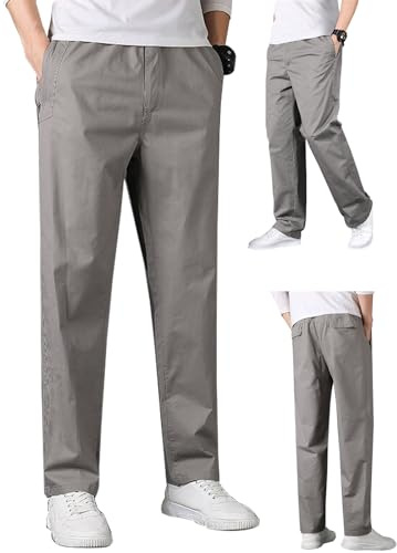 Aotoyou Pantalon Homme Taille Elastique Coton Léger Baggy Gris Clair M