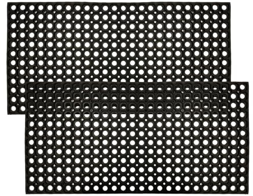 ED LINEN Rubber Door Mat Heavy Duty Non-Slip Entrance Floor Door Mat Indoor & Outdoor Mats for Front Door Dirt Scrapper Garden Matting Welcome Grid Design (PACK OF 2, 50 x 100 cm)