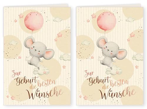 Skorpion GreenLine Glückwunschkarten zur Geburt 2 Stück mit Umschlag | Baby Glückwünsche für Mädchen | Klappkarte aus 100% baumfreien Zuckerrohrpapier, Plastikfreie Verpackung | 11,5x17cm Papeterie