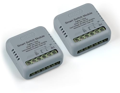 MOES Zigbee Lichtschalter Unterputz 2 Pack,MINI Smart Relais Modul (Erfordert Neutralleiter und MOES Zigbee Gateway),Kompatibel mit Smart Life Tuya App,Alexa und Google Home 1 fach