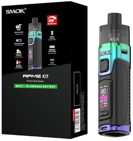 SMOK RPM 5 Kit transparencia verificada pod mod vape portátil RPM5 80W con batería de 2000mAh pod de 6,5ml carga rápida Tipo-C avanzada arco iris prismático sin nicotina compatible con coil RPM 3 Mesh