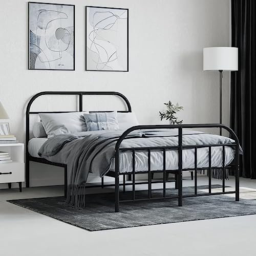 THOYTOUI Bettgestell, Bettrahmen Betten Bettsystem Seniorenbett Geeignet für Mehrbettzimmer Gästezimmer Hotel Wohnung mit Kopf- und Fußteil Metall Schwarz 120x200 cm