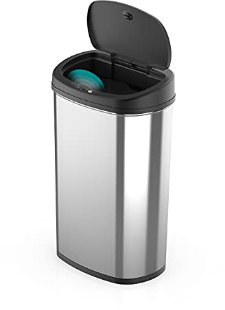 Ninestars 13 Gallons / 50 Liters Automatic Touchless Motion Sensor Rectangular Trash Can for Home and Kitchen with Lid, Slow Close Stainless Steel Garbage Bin