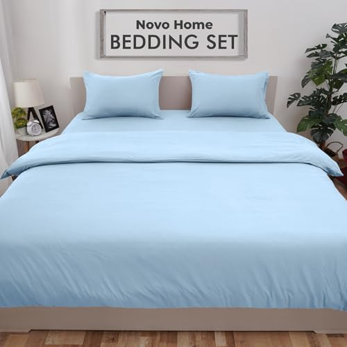 Novo Home Set di biancheria da letto matrimoniale con lenzuolo con angoli, copripiumino e 2 federe, in microfibra, 4 pezzi, morbido, resistente e facile da pulire, per il comfort di tutte le stagioni