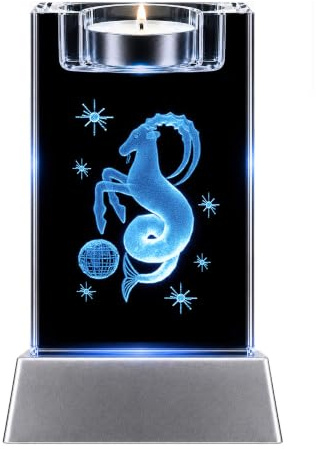 Steinbock Sternzeichen Kristall Glas Teelichthalter 3D Laser Gravur LED Nachtlicht Geschenk Dekoration