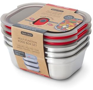 BLACK + BLUM Set di ciotole per il pranzo, contenitori riutilizzabili per la preparazione dei pasti per picnic e campeggio, in acciaio inox, adatti al microonde, per pranzo e cena, con coperchio a