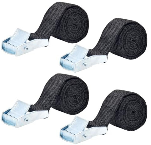 Bailinks Lot de 2 Sangles d'Arrimage, Sangles à Cliquet 25mm x 2m, Sangles de Serrage pour Bagages, Voiture, Moto, Porte-Vélo, Capacité de Charge 250kg, Noires (25MMX1M)