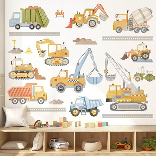 wondever Wandtattoo Fahrzeuge Wandsticker Bagger Baufahrzeuge Traktor Auto | Abziehen und Aufkleben, Abziehbar, Wandaufkleber Selbstklebend für Kinderzimmer Babyzimmer Schlafzimmer Wanddeko