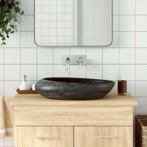 Plomberie, Appareils de plomberie, éviers, lavabos de salle de bain Vasque à poser Gris et Noir Ovale 59x40x14 cm Céramique