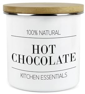 Purely Home Minimalist Kitchen Essentials Hot Chocolate Storage Canister - Modern Black & White Decor - 1.2L Enamel Hot Drinks/Food Storage Container