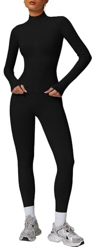 JN JANPRINT 2-teiliges Trainingsanzug-Set für Damen, Trainingsanzug, Yoga-Anzug, langärmelig, Activewear mit Reißverschluss, Workout-Leggings, Fitness-Kleidung