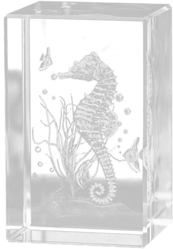 Keuyeo Kristall 3D Schnitzerei Seepferdchen Quallen Ornament Kristall Würfel Figur Statuen Gravur Ornamente Geschenke Home Office Dekor