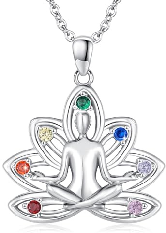 TRISHULA Chakra Halskette 925 Sterlingsilber Lotus Anhänger 7 Chakra Pendant Heilung Yoga Halskette Schmuck Geschenk für Frauen