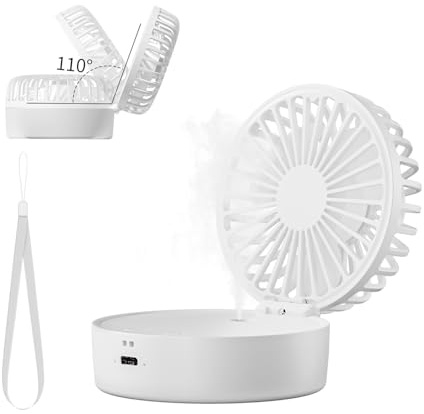 Ventilador portátil con niebla de agua, mini ventilador de mano recargable por USB con 5 velocidades, ventilador portátil de mesa, pequeño ventilador personal para viajes, hogar o exterior (blanco)