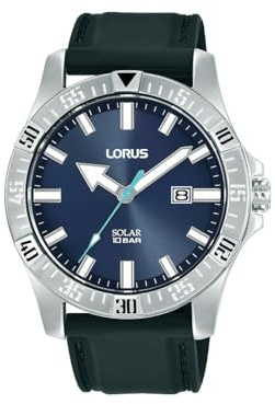 LORUS Orologio da uomo solare cassa in acciaio inox con cinturino in silicone RX383AX9, argento, cinghia