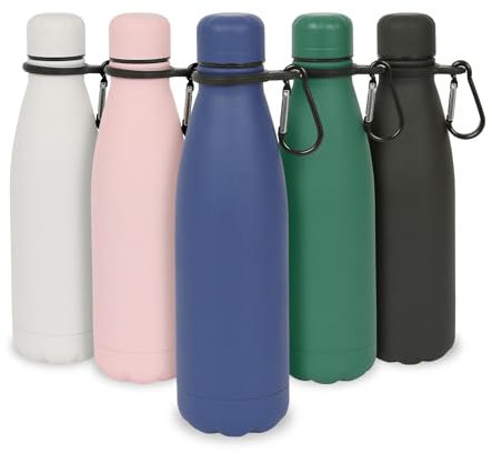 Harbour Housewares Stainless Steel Water Bottle with Carabiner Clip - 500ml - Matt Blue - 1x Metal Cold Drink Drinking Vacuum Drinks Flask with Leak Proof Lid for Adults & Kids Gym, Sports, Travel