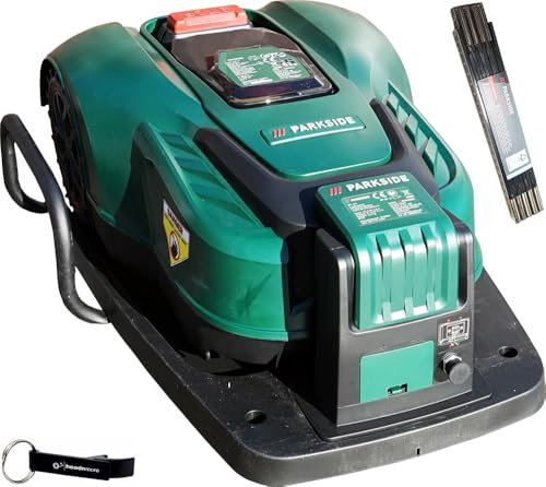 HEADNMORE® Bundle – Parkside® 20 V robot tosaerba PAMR 500 + metro e portachiavi