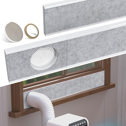 Flamorrow Kit di guarnizioni per finestre per condizionatore d'aria portatile con pannelli isolanti in schiuma, kit di ventilazione regolabile per finestre AC con protezione in rete per tubo di