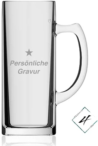 Individuelles Bierglas mit persönlicher Gravur, Biergeschenk personalisiert, Geschenk für Bierliebhaber, Trinkglas mit Henkel & Gravur, Bierglas personalisierbar, individuelles bierglas (0,5 L)