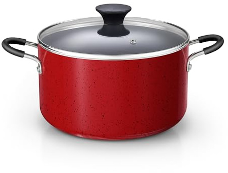 Cook N Home 6 Quart Non Stick Stock Pot with Lid, Large Pots for Cooking | Nonstick Soup Pot, Stockpot Induction Cookware - Oven & Dishwasher Safe, Marble Red