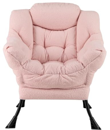 FANTASK Sessel gepolstert, Relaxsessel mit Armlehnen & Seitentasche, Loungesessel, Fernsehsessel, Ohrensessel (Rosa)